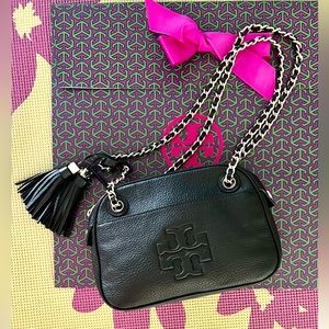Tory Burch Thea Black Pebble Leather Crossbody Bag